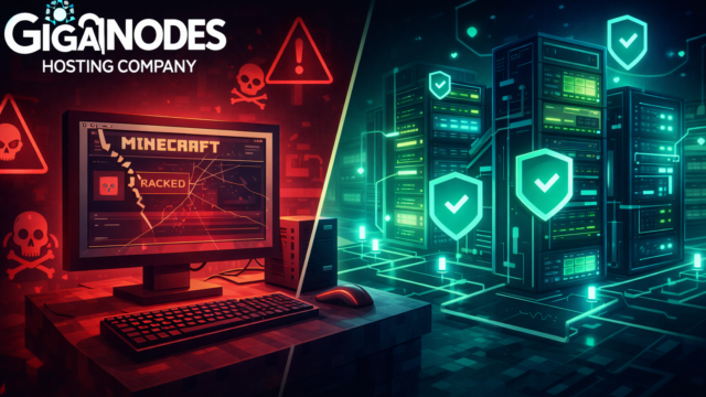 Comparison of official secure Minecraft block vs risky cracked block with malware warning, answering is cracked Minecraft illegal