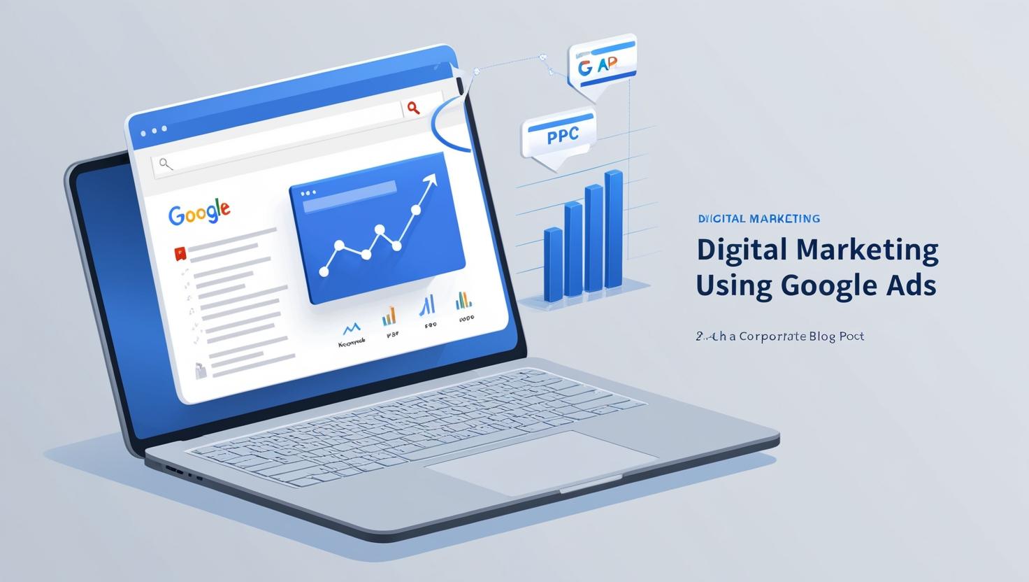Google Ads interface showing paid ads in search results with digital marketing icons.